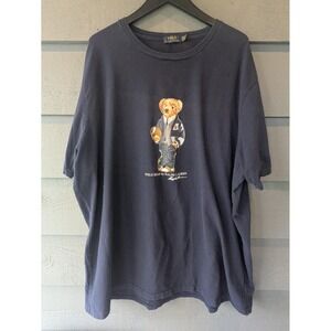 Polo Ralph Lauren Shirt Mens 3XLT Blue Polo Bear Football Graphic Tee Big & Tall